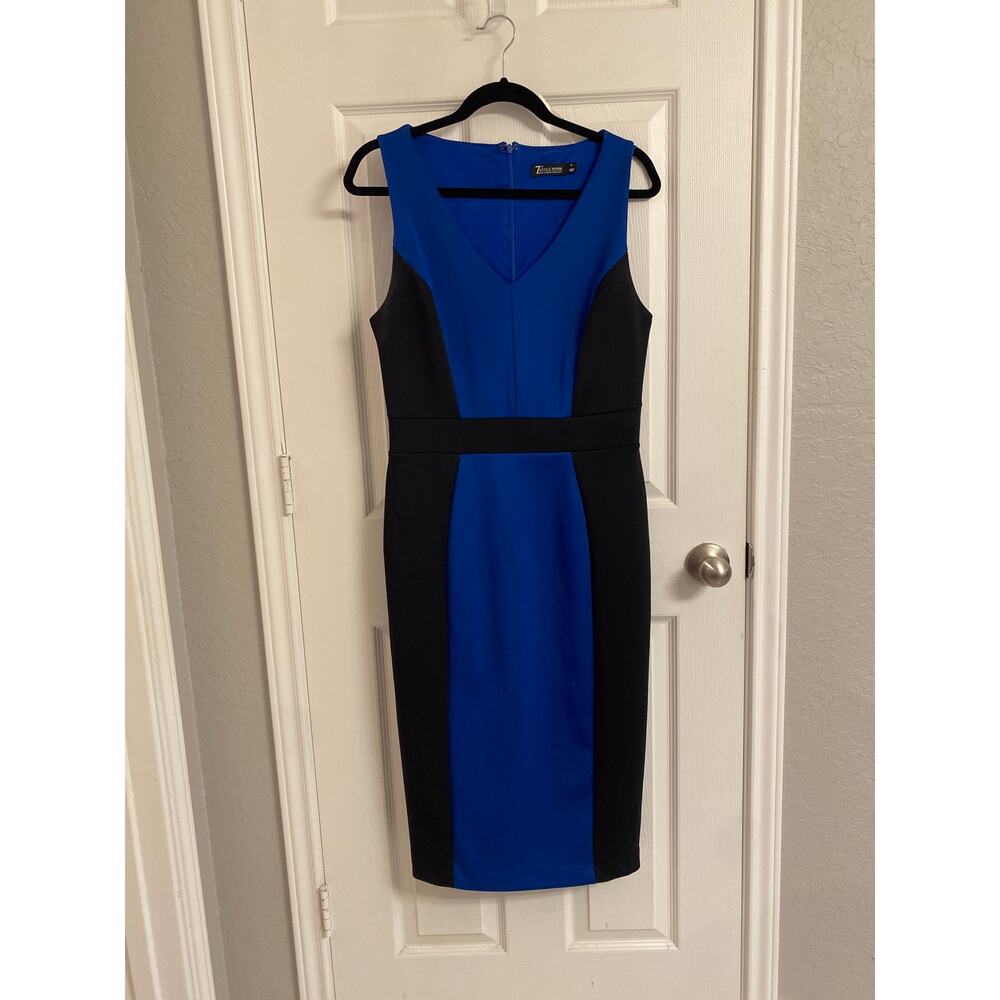 Classic Sheath NY&Co Size Blue Black Sleeveless Colorblock Career Dress Medium